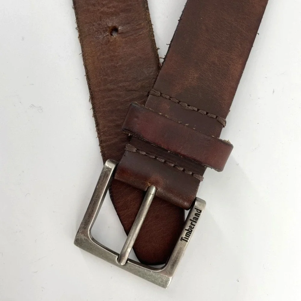 Timberland Men's Size 32 Dark Brown Genuine Leather‎ Casual Belt Made in USA